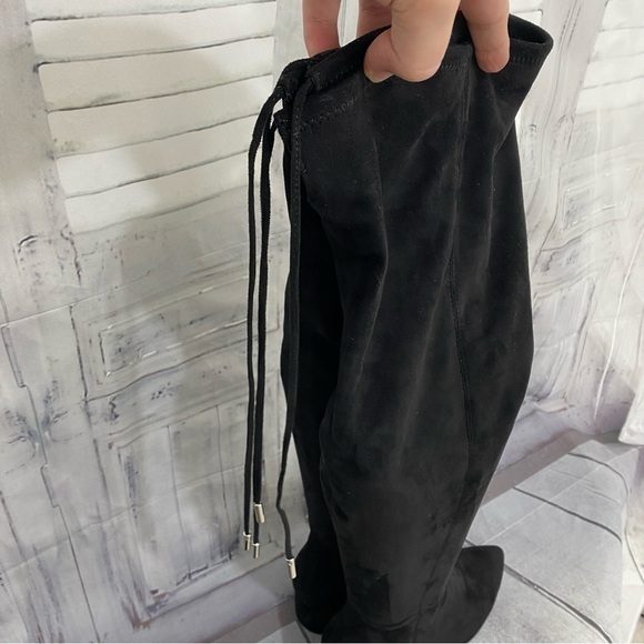 Steve Madden Eagerly Over The Knee Boots Suede Ties Pointed Toe Black 7.5M NEW - Picture 3 of 16